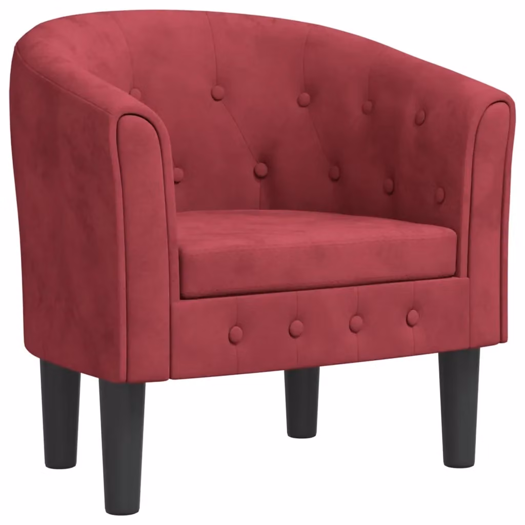 Divano Sedia-Poltrona Cabriolet Rosso Vino in Velluto con Struttura in Legno e Schienale a Tubo – 2