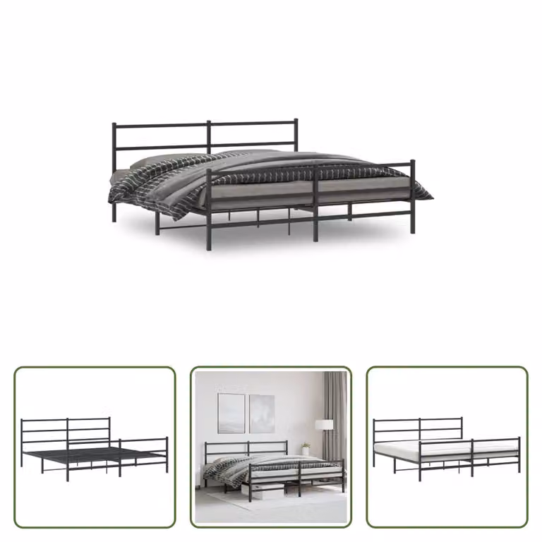 The Living Store Struttura letto con testiera e pediera in metallo nero 180x200 cm