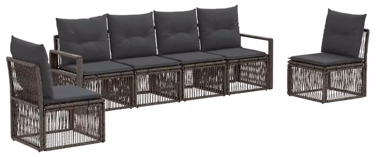 Set di divani da giardino, 6 pezzi, colore grigio, in rattan sintetico