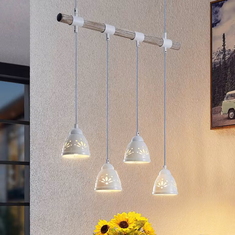 Lampada a sospensione Pimana Lindby, dimmerabile, Legno chiaro, Soggiorno / Sala da pranzo, Legno, Campagna / Rustiche, Lampada a sospensione
