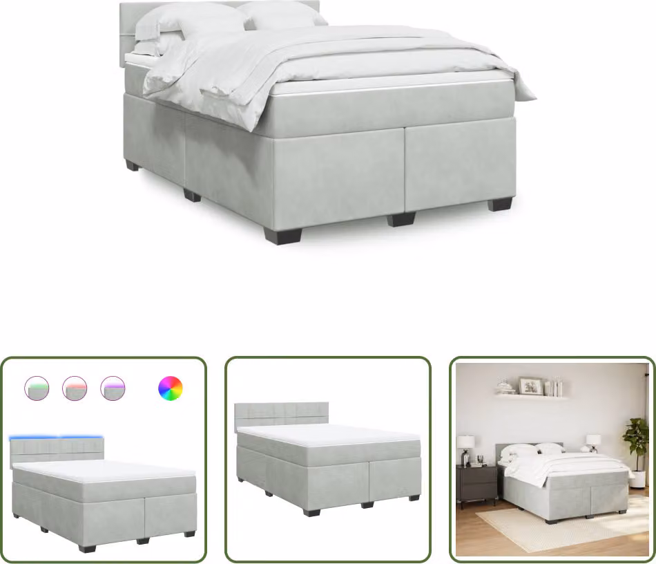 The Living Store Letto a molle con materasso grigio chiaro 140x190 cm in velluto