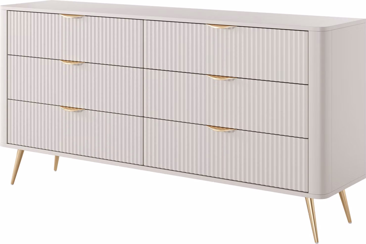 Comodino: 6 cassetti, finitura in cachemire, gambe dorate, dimensioni 163 x 81,2 x 38 cm