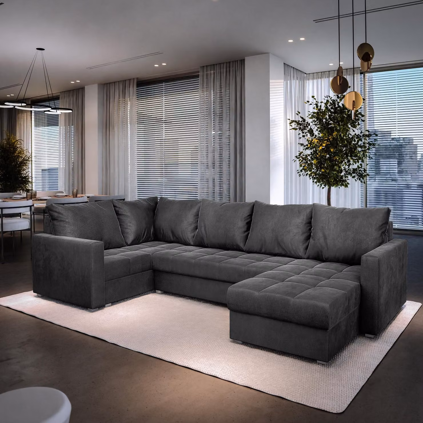 Divano angolare Masseno LORIVO L-S con funzione letto a U, divano con box letto, divano da soggiorno, divano, divano letto, set di divani - grigio, PAROS 06