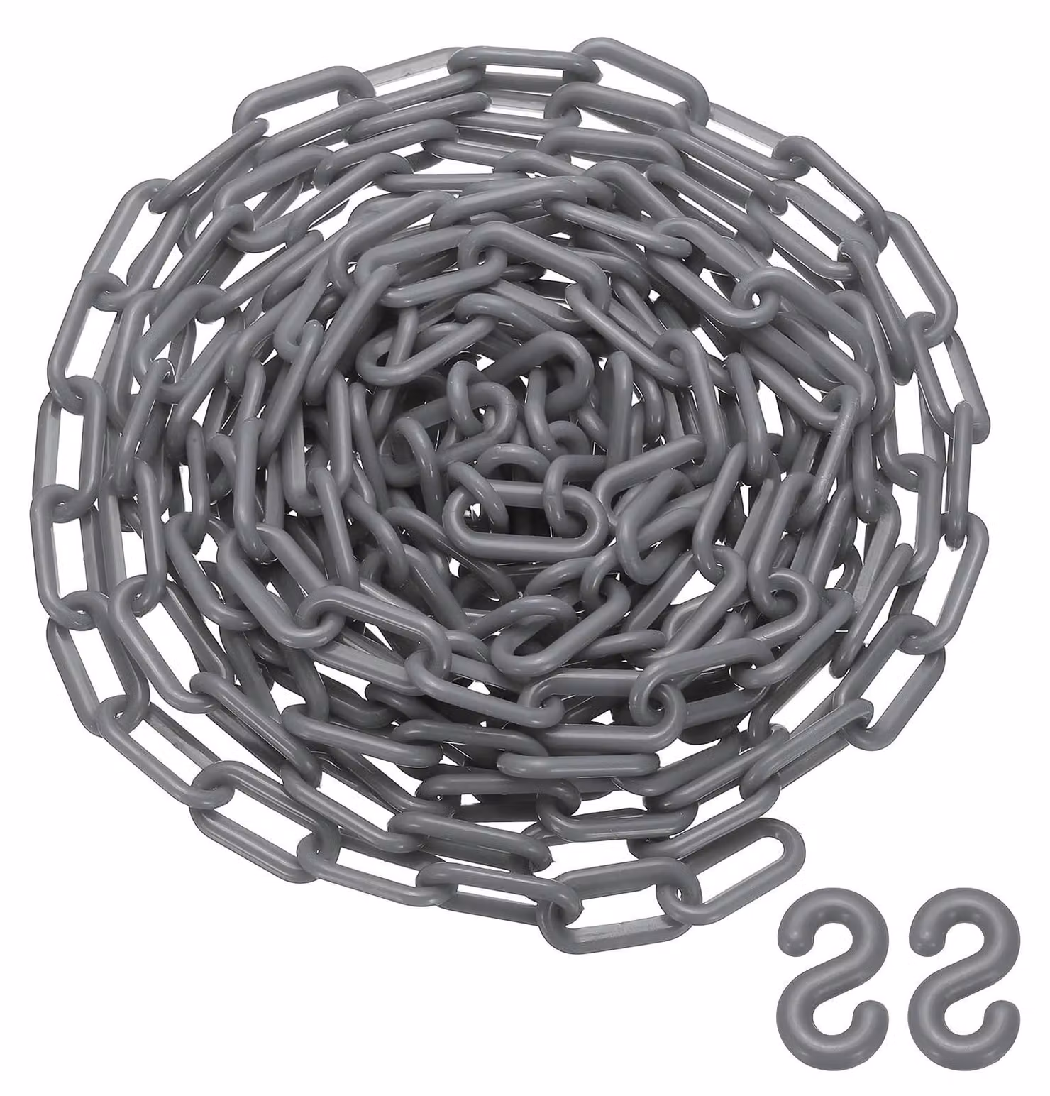 Catena in plastica, lunghezza 7,7 metri, colore argento, con 2 chiusure, impermeabile