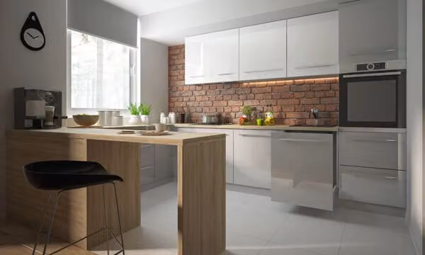 Mobile cucina a U ESSEN cucina componibile 120x290x320cm HETTICH completamente estensibile fronte grigio grigio-bianco lucido