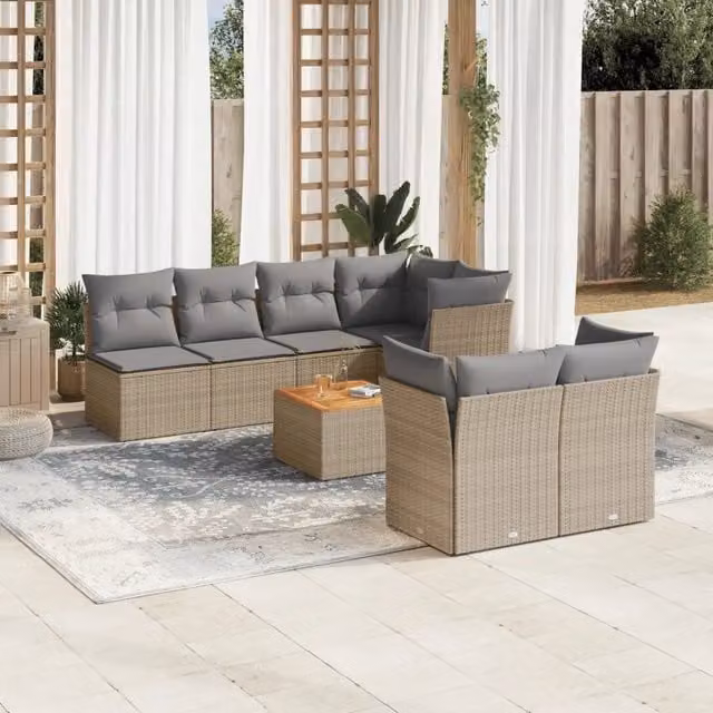 Set Divano da Giardino 8 pz con Cuscini Beige Misto Polyrattan 3255849