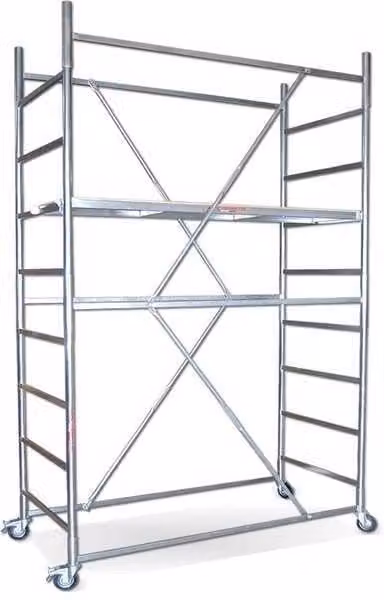 Trabattello Maxi Tris Piscopiello Ponteggi in acciaio zincato argento con mezzo piano, Altezza: 3.86 m