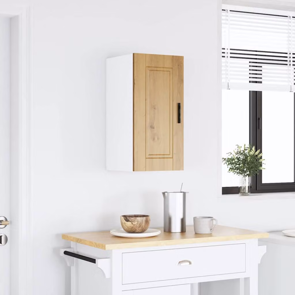 Pensile da cucina moderno vidaXL in legno e MDF, bianco e marrone, L: 60 cm, H: 31 cm, P: 30 cm