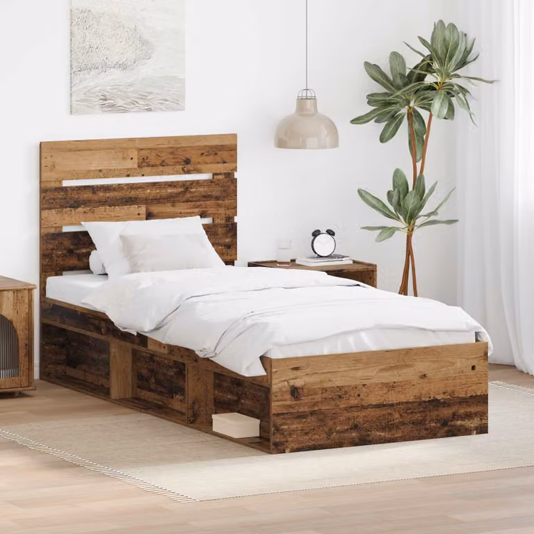 Struttura letto in pino massello vidaXL colore marrone con doghe in legno 90 x 200 cm
