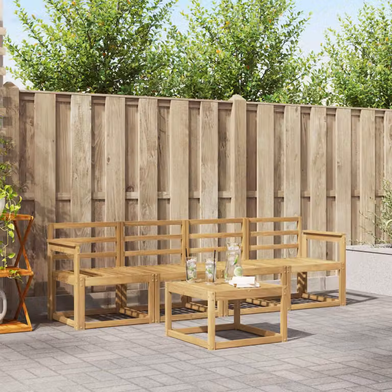 Set di divani da esterno vidaXL in legno di acacia massello con cuscini, composto da un divano a 3 posti, un divano a 2 posti e un tavolino da caffè, colore bianco e marrone