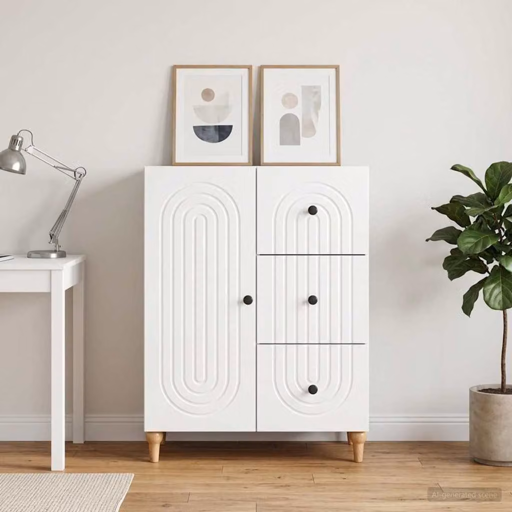 vidaXL Credenza Moderna Bianco Lucido in MDF L: 66 cm, P: 34,5 cm, H: 90 cm