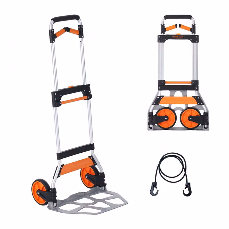 Carrello portasacchi pieghevole 140 kg - Carrello da trasporto in lega di alluminio e plastica - Carrello impilabile Maniglia regolabile 900-1109 mm - Carrello pieghevole con corda di legatura - Dimensioni compatte per lo stoccaggio