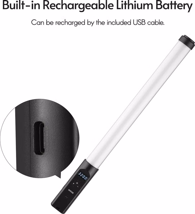 Lampada tubolare LED RGB, per fotografia a mano, riempimento 3200 K-5500 K, 9 effetti cromatici regolabili con supporto a morsetto da tavolo