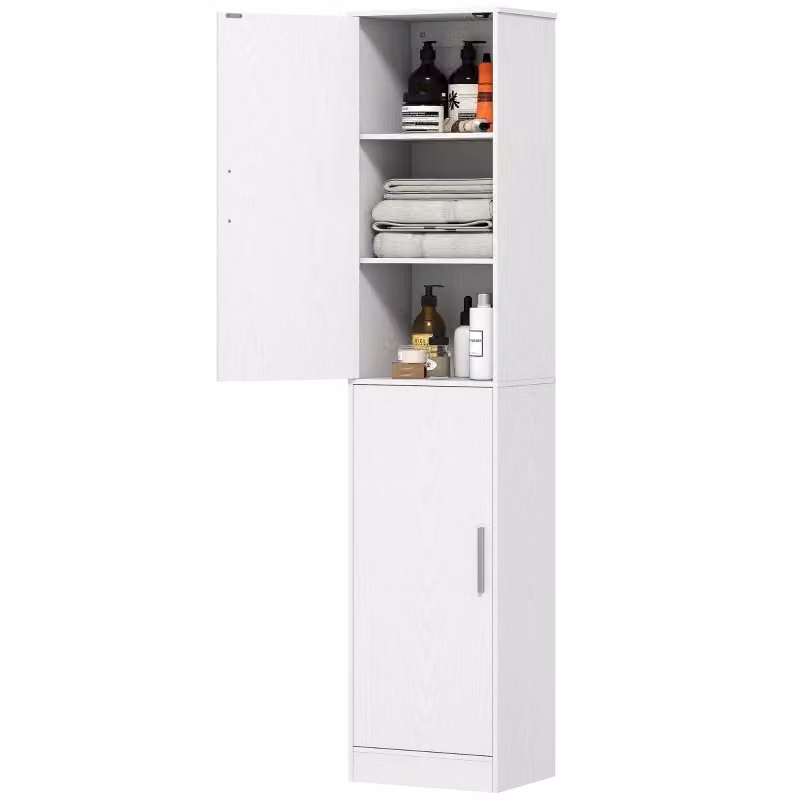 Armadio da bagno REDOM in legno bianco con ante a battente L/P/H: 40 x 35 x 180 cm – 2