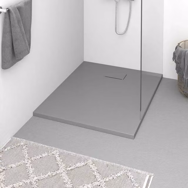 Piatto doccia rettangolare vidaXL in mineral cast grigio, antiscivolo, da incasso, L: 100 cm, P: 80 cm – 1