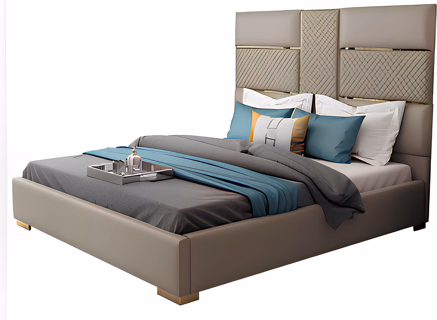 Designer Bett 180x200 Leder Hotel Metall Betten Doppel Schlaf Zimmer Luxus Ehe