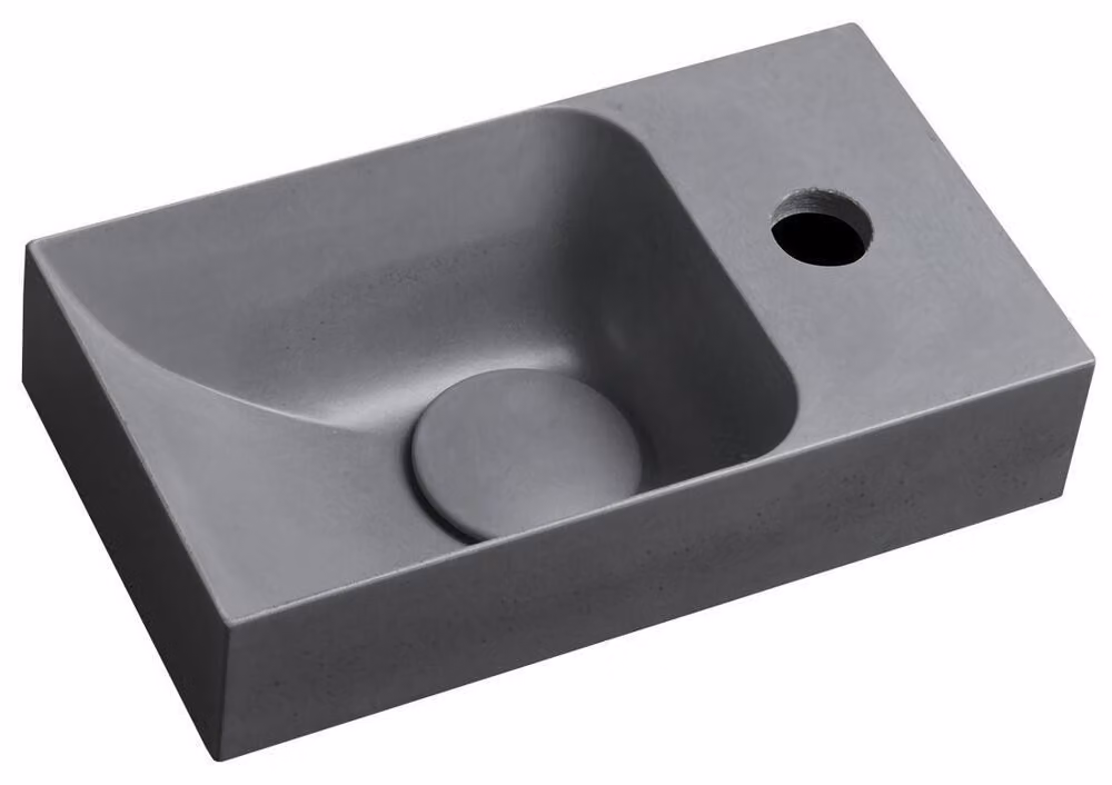 PICCOLINO Lavabo in cemento 30,8x10x17cm, foro per rubinetto a destra, grigio