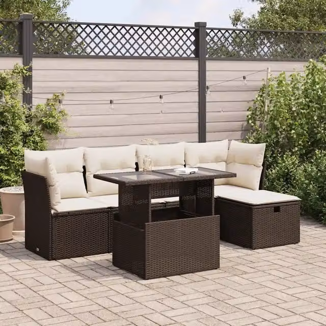 Set Divano da Giardino 6 pz con Cuscini Marrone in Polyrattan 3326144