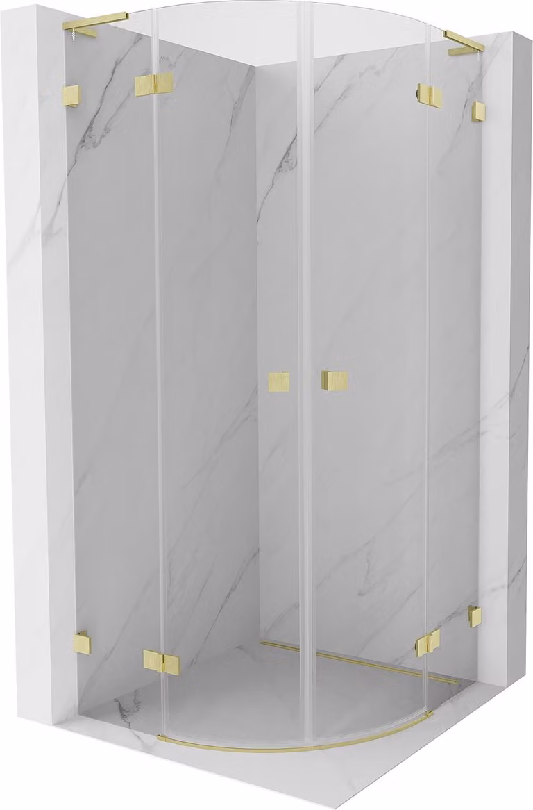 Mexen Lunar L cabina doccia semicircolare apribile 90 x 90 cm, trasparente, oro spazzolato - 833L-090L-090P-55-00
