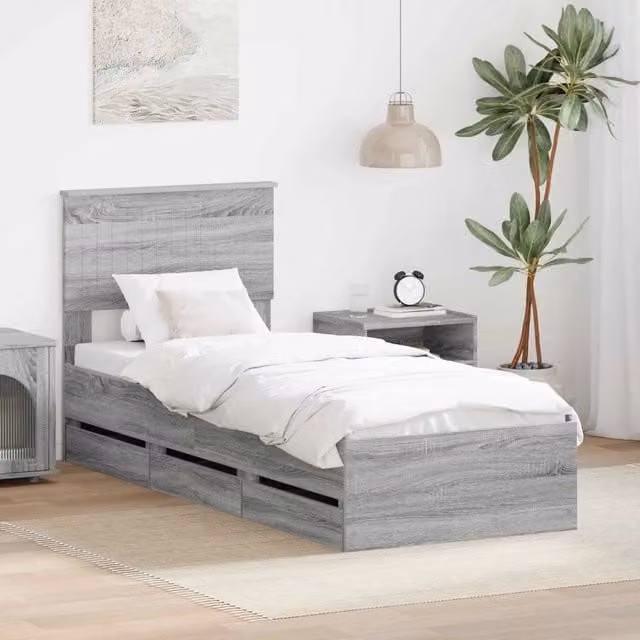 Letto moderno con cassetto vidaXL in legno ingegnerizzato Grigio, L/P/H: 80 x 190 cm