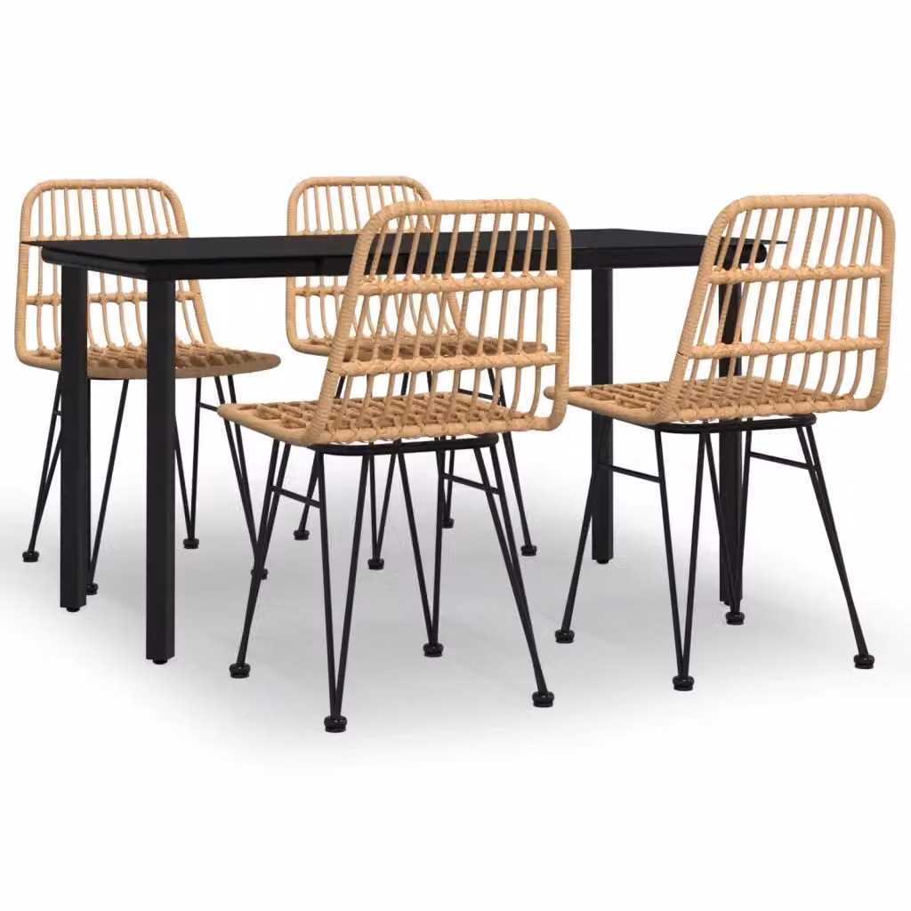 Set da pranzo da giardino vidaXL in polyrattan nero con tavolo in vetro, 5 pezzi – 2