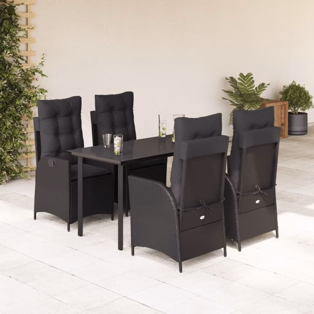 vidaXL Set da Pranzo da Giardino 5 pz in Polyrattan Nero con Piano in Vetro