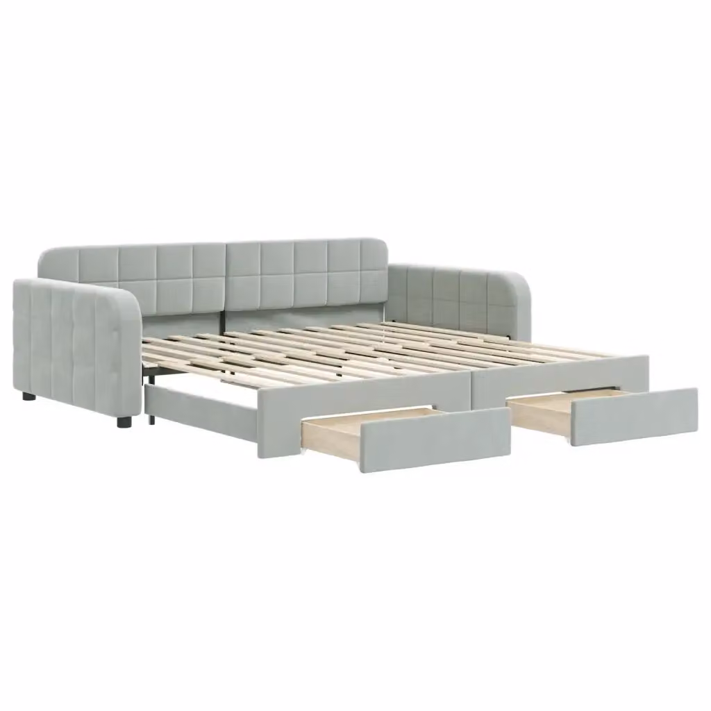 Divano Letto Estraibile con Cassetti vidaXL in Velluto Grigio, L/P/H: 223 x 110 x 71 cm, Dimensioni Letto: 100 x 200 cm – 2