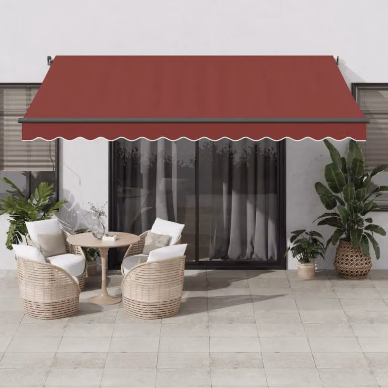 vidaXL Tenda da Sole Retrattile Automatica con LED e Telecomando, Colore Rosso, L 400 x P 350 cm