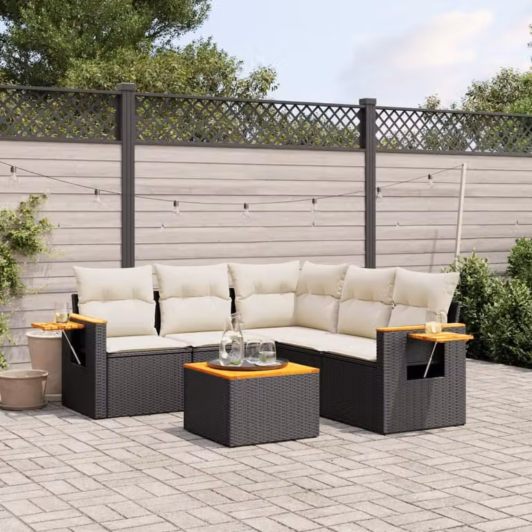Maison Exclusive - Set Divano da Giardino 6 pz con Cuscini Nero in Polyrattan