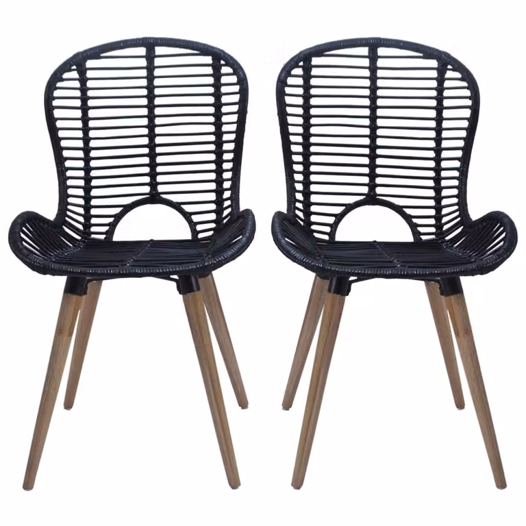 vidaXL Sedie da pranzo 2 pezzi nero rattan naturale