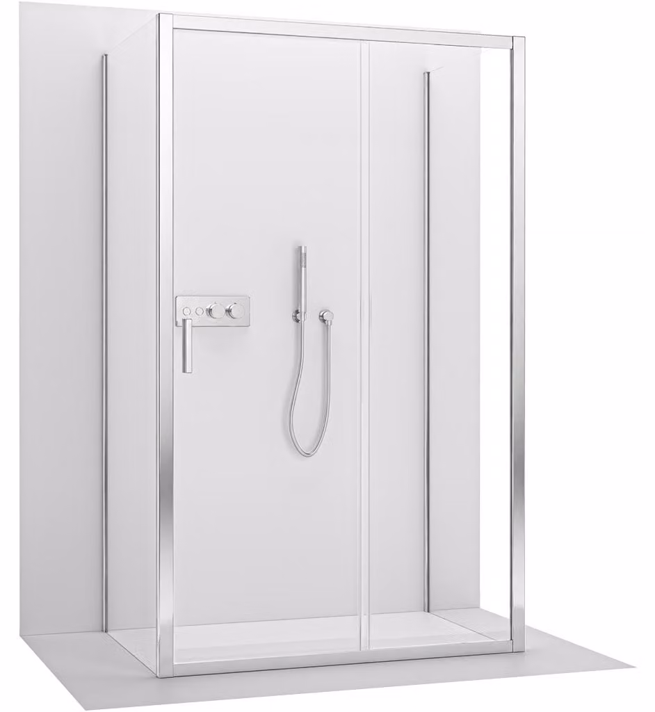 Cabina doccia angolare Varone LINE U L/P - vetro trasparente da 6 mm - cromato - 140x70x195 cm - scorrevole