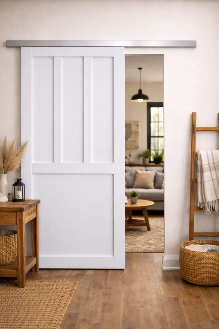 Porta scorrevole da officina con 2 pannelli bianchi H204 x L83 cm, binario in alluminio Gd Menuiserie