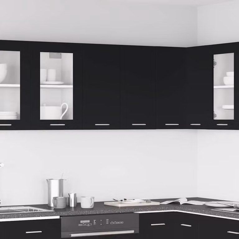 Pensile da cucina moderno vidaXL Lyon nero in legno MDF con ante a battente L 60 x P 31 x H 60 cm
