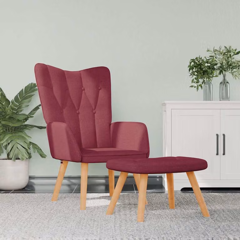 vidaXL Poltrona Relax con Poggiapiedi Rosso in Tessuto e Struttura in Legno e Metallo