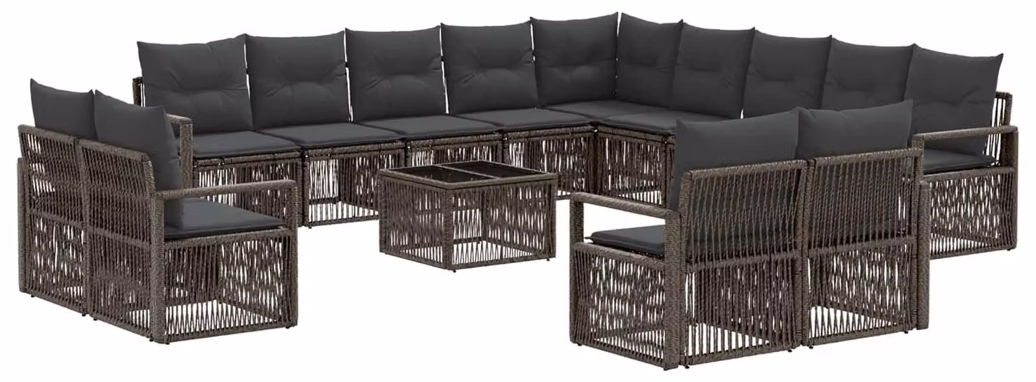 Set Divano da Giardino 14 pcs Grigio polyrattan