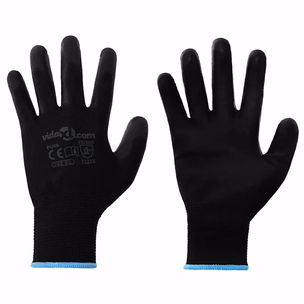 Set di 24 guanti da lavoro vidaXL in poliestere, colore nero, taglia L