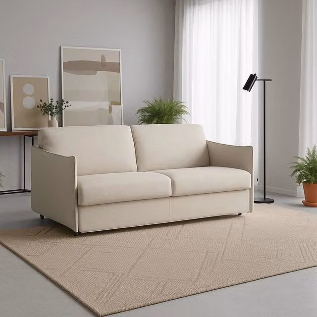 Divano 2 posti Varedo DMORA Made in Italy, modello moderno con rivestimento sfoderabile in tessuto beige, L: 180 cm, P: 95 cm, H: 90 cm – 1