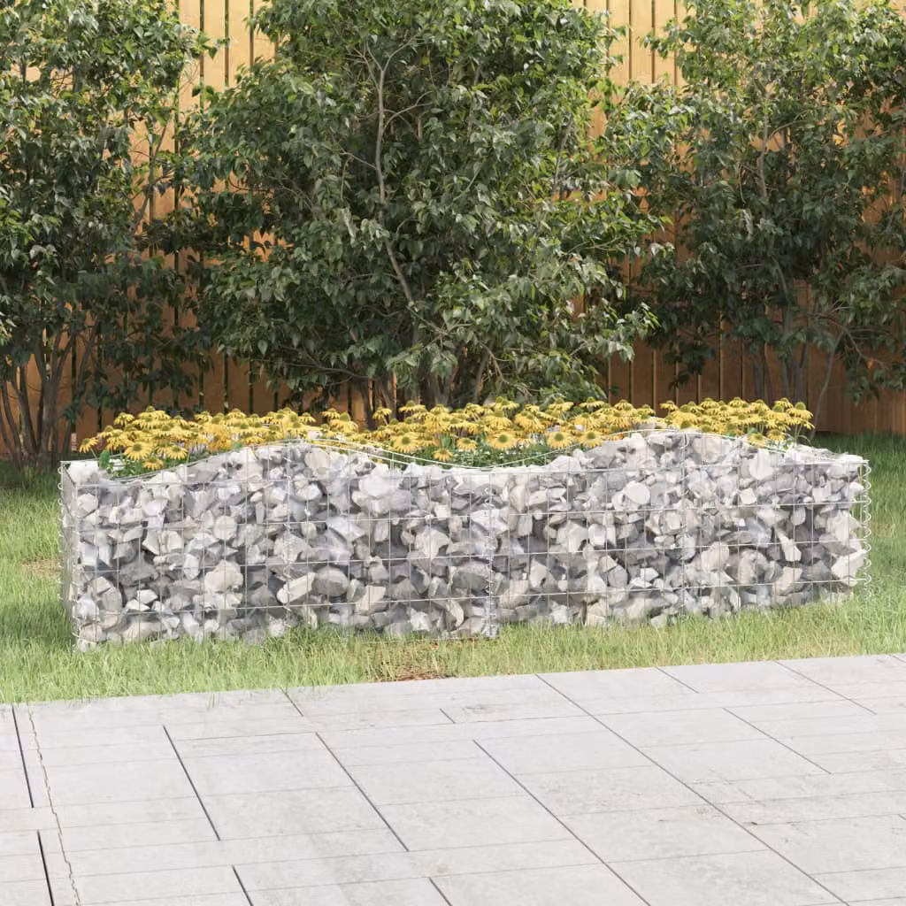 vidaXL Gabbione ad Arco con Letto Rialzato in Acciaio Zincato Grigio L/P/H: 200 x 50 x 50 cm