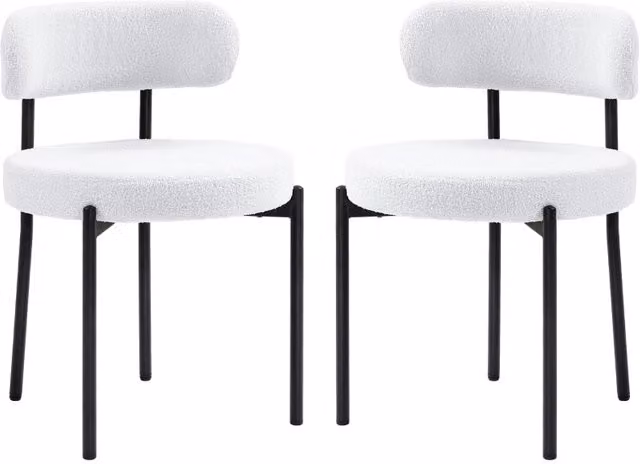 Set di 2 Sedie da Pranzo con Imbottitura in Pile, Gambe in Metallo, Crema 51x51x76 cm