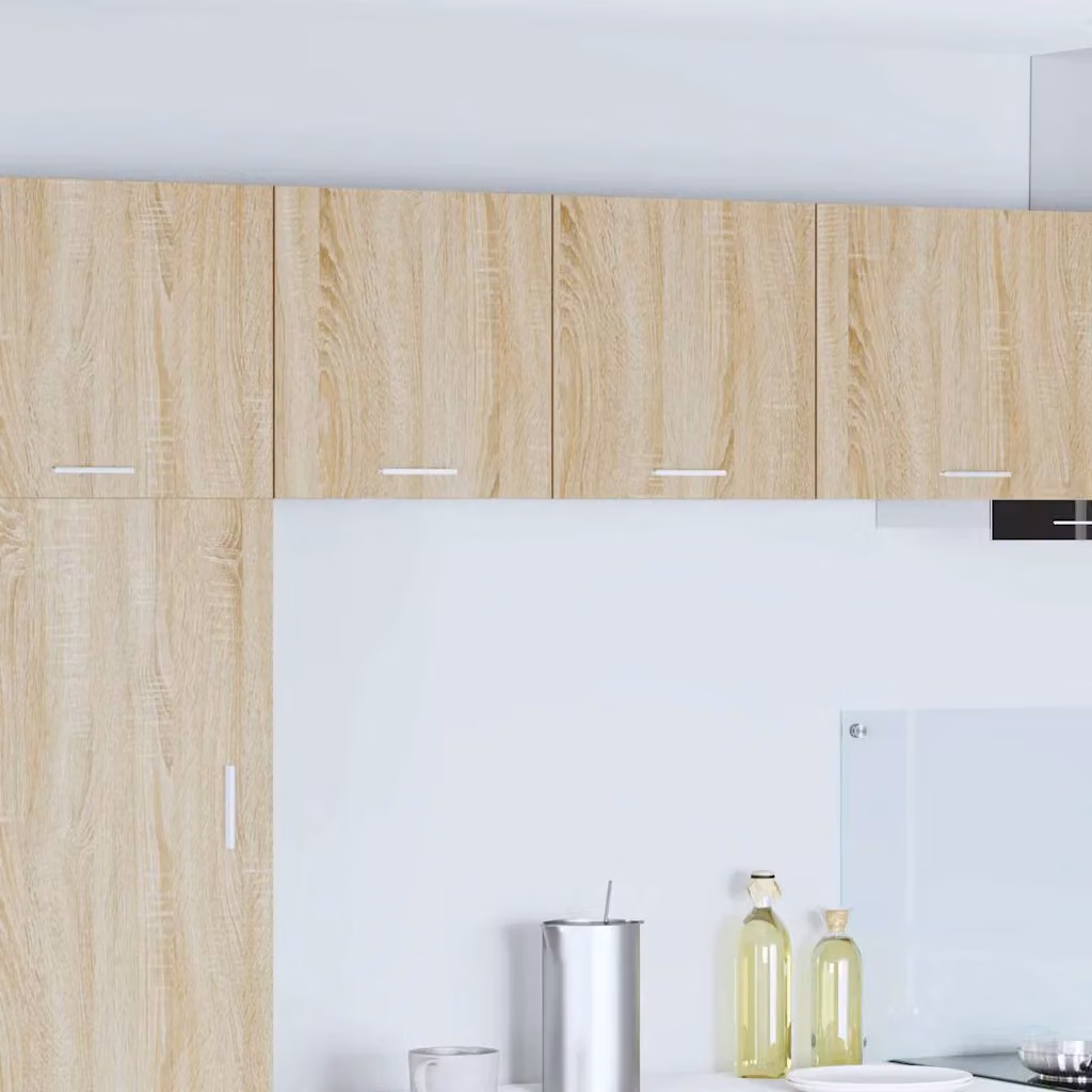 Set di 2 pensili da cucina moderni vidaXL in legno e MDF, colore quercia e bianco