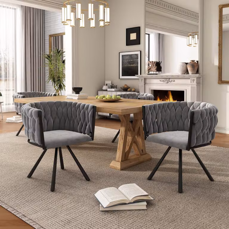 Flieks sedia da sala da pranzo 2 sedie imbottite girevoli a 360°, sedia da cucina sedia da trucco con rivestimento in velluto, sedia da soggiorno con braccioli e gambe in acciaio, grigio