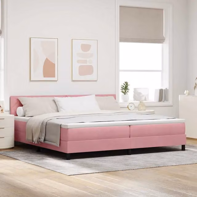 Letto a molla con illuminazione LED vidaXL in velluto rosa L/P/H: 200 x 200 x 280 cm – 1