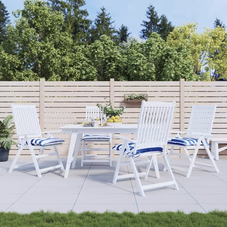 Set di 4 cuscini per sedia vidaXL in tessuto Oxford bianco e blu, traspiranti e idrorepellenti, L 50 cm x P 50 cm x H 7 cm