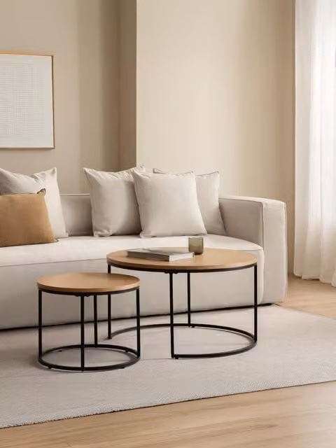 Set di tavolini rotondi Kenay Home in rovere e metallo marrone e nero