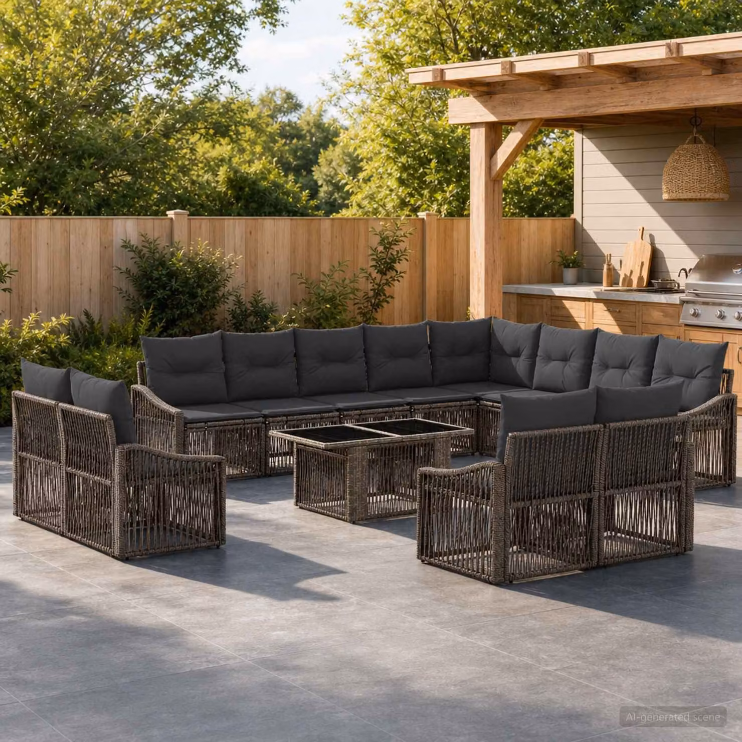 Set Divano da Giardino vidaXL 13 pz in Polyrattan Grigio e Antracite con Cuscini e Tavolino