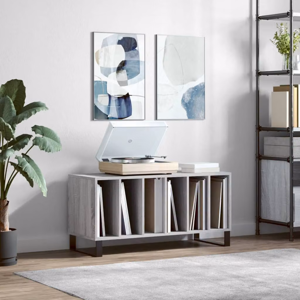 vidaXL Mobile Porta Dischi Grigio Sonoma in Legno e Metallo L: 100 cm, P: 38 cm, H: 48 cm