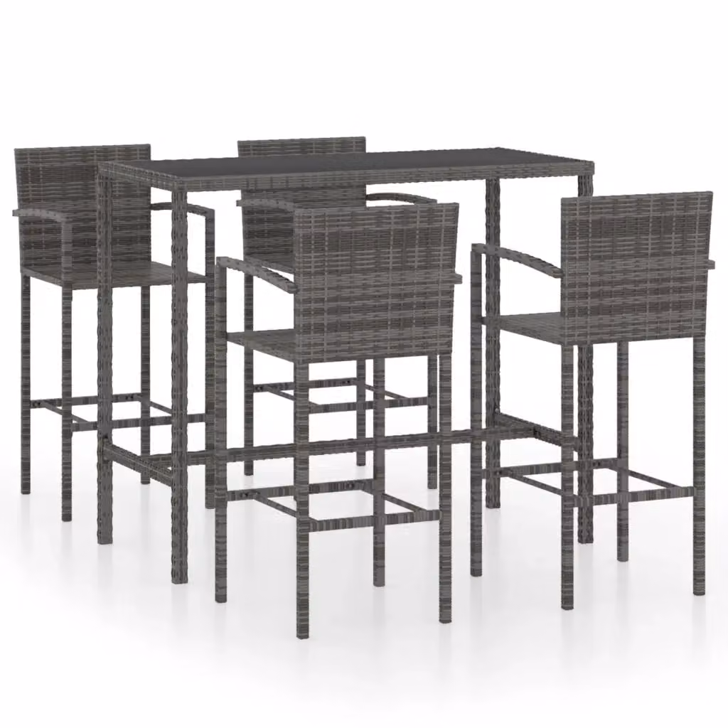 Set Bar da Giardino vidaXL 5 pz in Polyrattan Grigio e Nero con Piano in Vetro – 2