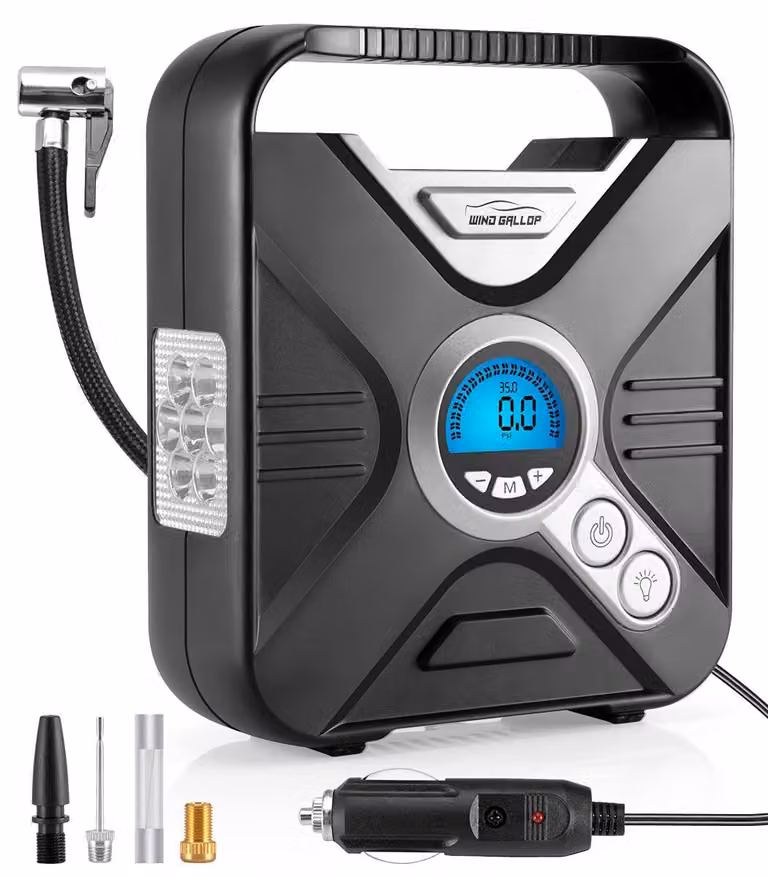 Compressore d'aria portatile a 12V con manometro digitale per la pressione dei pneumatici e luce a LED