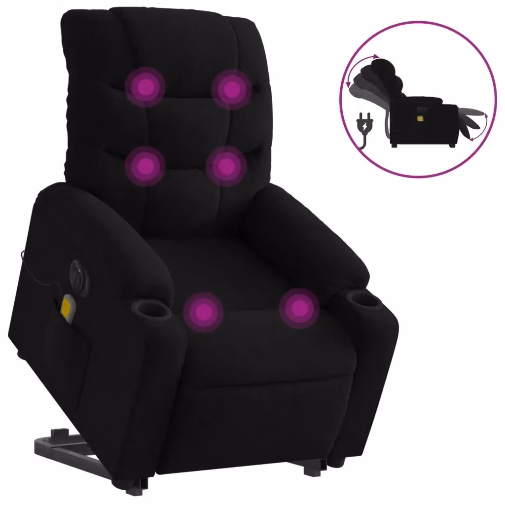 vidaXL Poltrona Alzapersona Elettrica con Massaggio Nera in Tessuto – 2