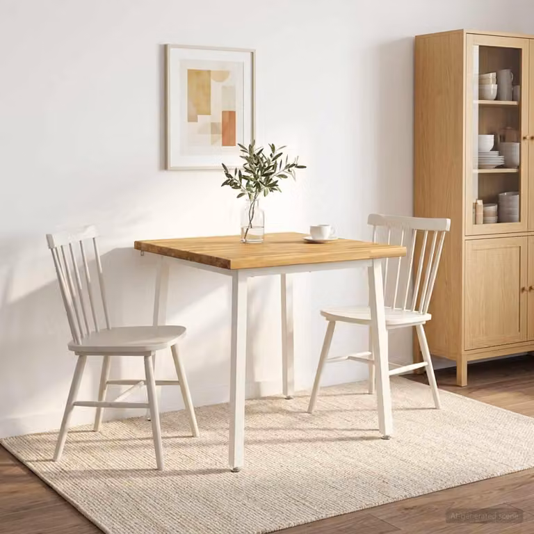 Tavolo quadrato da pranzo, 80 x 80 x 75 cm, in legno massello di acacia, colore bianco